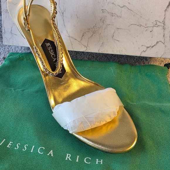 Jessica Rich Gold Chain‎ Platform Clear Toe Ankle Chain Stiletto Heels NIB Sz 40 - Picture 2 of 6